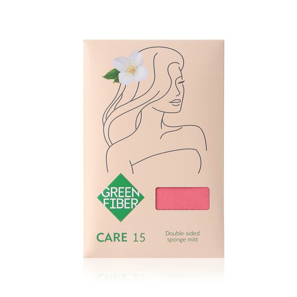 Варежка-спонж двусторонняя Green Fiber CARE 15, коралловая 3